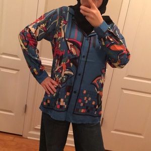 Zara Teal Patterned Top